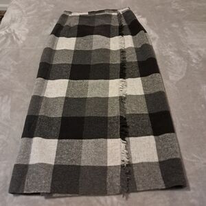 Rafaella Vtg Wool Plaid Fringe Maxiskirt Buffalo Check Dark Academia Classic 8P.